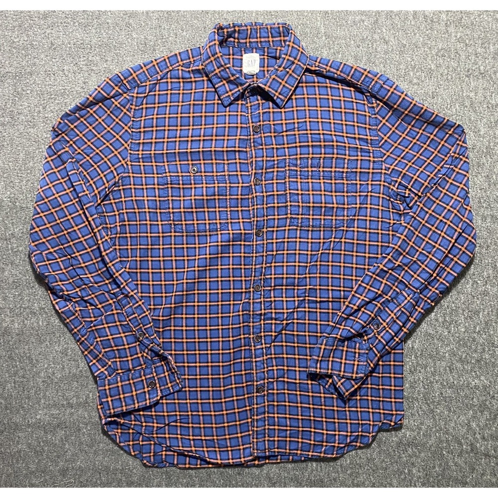 Gap Button Up Shirt Mens Size M Blue Plaid Long Sleeve